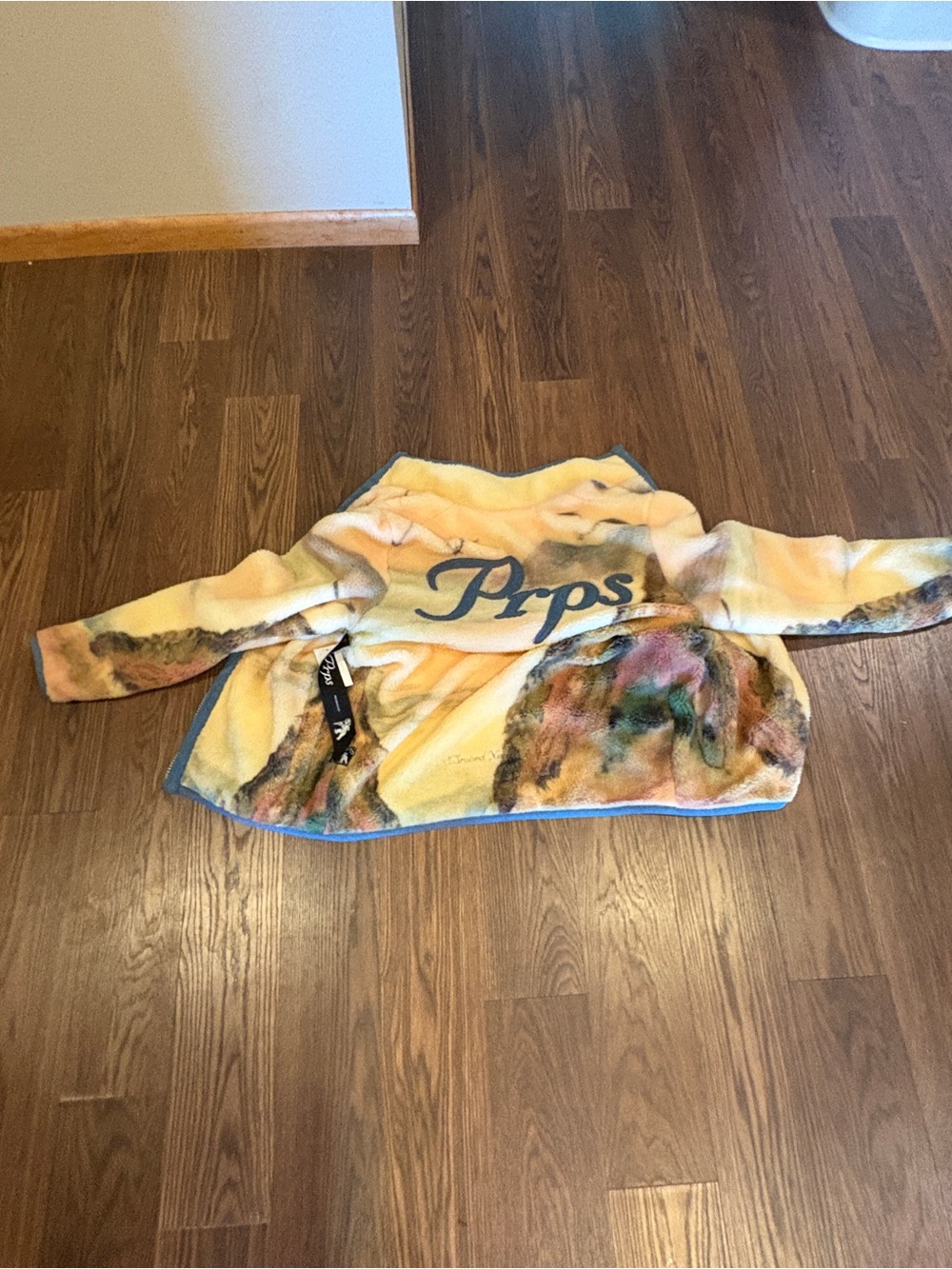 PRPS Yellow and Cream Tie-Dye Fleece Jacket with Logo Tag